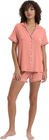 TOSMO Women's Pajamas Set Viscose from Bamboo Short Sleeve Sleepwear Button Down Loungewear Soft Cooling Pjs in Saudi Arabia