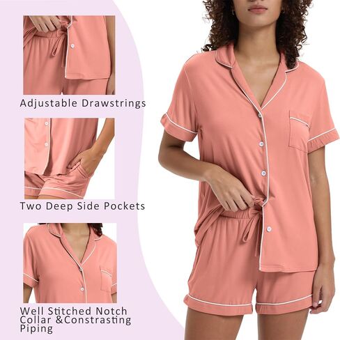 TOSMO Women's Pajamas Set Viscose from Bamboo Short Sleeve Sleepwear Button Down Loungewear Soft Cooling Pjs in Saudi Arabia