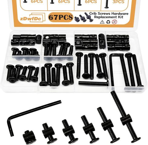 67PCS 6 Sizes Crib Hardware Replacement Kit, Bed Frame Bolts and Nuts Hardware for Furniture, Crib Screws DD026-b in Saudi Arabia