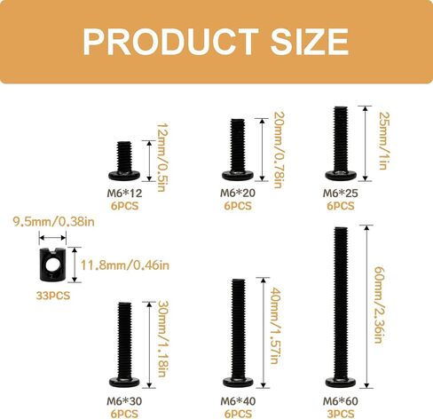 67PCS 6 Sizes Crib Hardware Replacement Kit, Bed Frame Bolts and Nuts Hardware for Furniture, Crib Screws DD026-b in Saudi Arabia