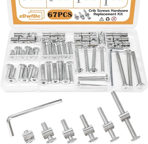 67PCS 6 Sizes Crib Hardware Replacement Kit, Bed Frame Bolts and Nuts Hardware for Furniture, Crib Screws DD026-b in Saudi Arabia