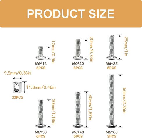 67PCS 6 Sizes Crib Hardware Replacement Kit, Bed Frame Bolts and Nuts Hardware for Furniture, Crib Screws DD026-b in Saudi Arabia