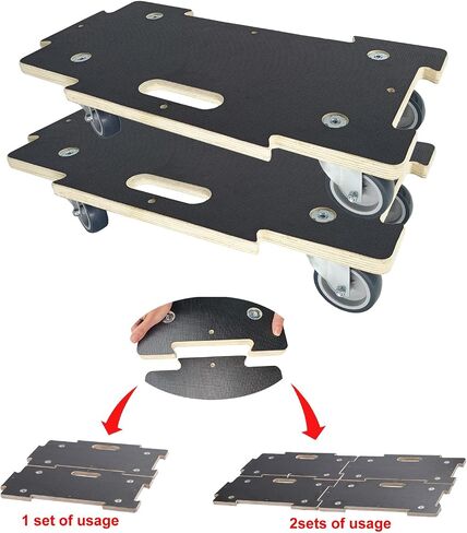 Hard Wood Mover Spliceable Dolly 550Lbs Capacity (2 Packs) 4 Wheels Heavy Duty Furniture Moving Connectable Design Dollier Upgraded Transport Roller in Kuwait
