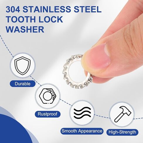 PATIKIL M10 غسالات قفل الأسنان الخارجية ، 100pcs 304 من الفولاذ المقاوم للصدأ قفل غسالات مجموعة تشكيلة لمكانة المعدات الميكانيكية المحتفظ بها مقاطع ، فضية in Kuwait