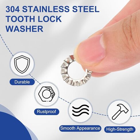 PATIKIL M10 غسالات قفل الأسنان الخارجية ، 100pcs 304 من الفولاذ المقاوم للصدأ قفل غسالات مجموعة تشكيلة لمكانة المعدات الميكانيكية المحتفظ بها مقاطع ، فضية in Kuwait
