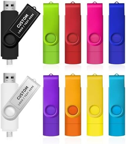 Custom USB C Flash Drive, Personalized Swivel 2 in 1 OTG Type C/USB Thumb Drives Memory Stick, Portable Dual Flash Drive External Date Storage for iPhone, Android, Tablet, Laptop, PC (100PCS, 4GB) in Saudi Arabia