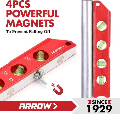 ARROW 4-Inch Torpedo Level, Small Magnetic Leveler Tool with 0°/90° Bubbles, Top-view Window, Aluminium Alloy Frame, Dual SAE and Metric Scales in Saudi Arabia