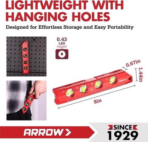 ARROW 4-Inch Torpedo Level, Small Magnetic Leveler Tool with 0°/90° Bubbles, Top-view Window, Aluminium Alloy Frame, Dual SAE and Metric Scales in Saudi Arabia