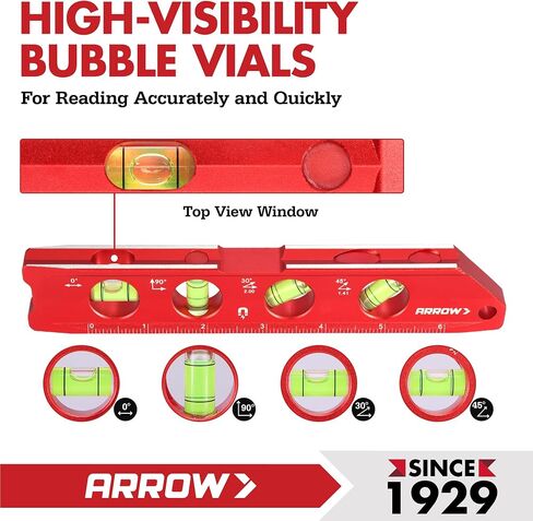 ARROW 4-Inch Torpedo Level, Small Magnetic Leveler Tool with 0°/90° Bubbles, Top-view Window, Aluminium Alloy Frame, Dual SAE and Metric Scales in Saudi Arabia