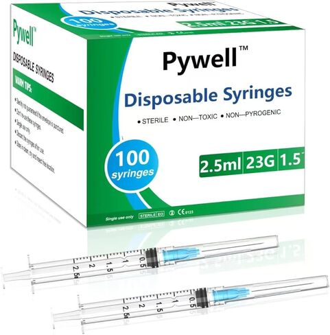 100 محاقن مختبر يمكن التخلص منها ， 2.5 مل/سم 23GA 1.5 بوصة محاقن مع الإبرة ، محقنة قفل luer ، ملفوفة بشكل فردي in Kuwait