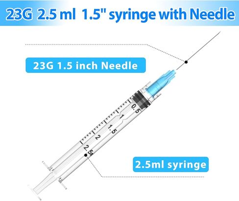 100 محاقن مختبر يمكن التخلص منها ， 2.5 مل/سم 23GA 1.5 بوصة محاقن مع الإبرة ، محقنة قفل luer ، ملفوفة بشكل فردي in Kuwait