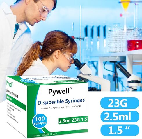100 محاقن مختبر يمكن التخلص منها ， 2.5 مل/سم 23GA 1.5 بوصة محاقن مع الإبرة ، محقنة قفل luer ، ملفوفة بشكل فردي in Kuwait