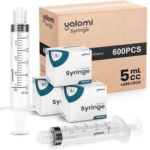 5mL Luer Lock Syringe (No Needle) | Sterile & Individually Wrapped | Professional, Industrial & Personal Use | 100 Pack | Yalomi in Saudi Arabia