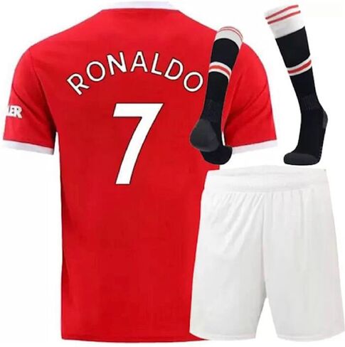 GEGA MANCHESTER RONALDO RED HOME 21/22 SOCCER KIDS JERSEY + SHORTS + SOCKS SET SEIS in Kuwait