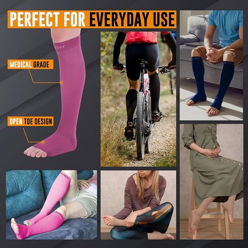 Doc Miller Open Toe Compression Socks for Men and Women, 15-20 mmHg, Calf Support Sleeves, Recovery Stockings, Wide Calf, Toeless Design, 1 Pair in Kuwait