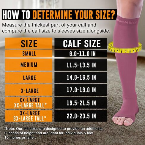 Doc Miller Open Toe Compression Socks for Men and Women, 15-20 mmHg, Calf Support Sleeves, Recovery Stockings, Wide Calf, Toeless Design, 1 Pair in Kuwait