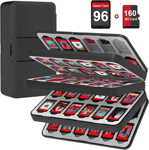 QuoLumPIA 48 Game Card Case Compatible for Nintendo Switch 2/OLED/Switch/Switch Lite, storage 48 Game Cards & 80 Micro SD cards, Black, hard shell, magnetic closure, soft silicone linning in Saudi Arabia