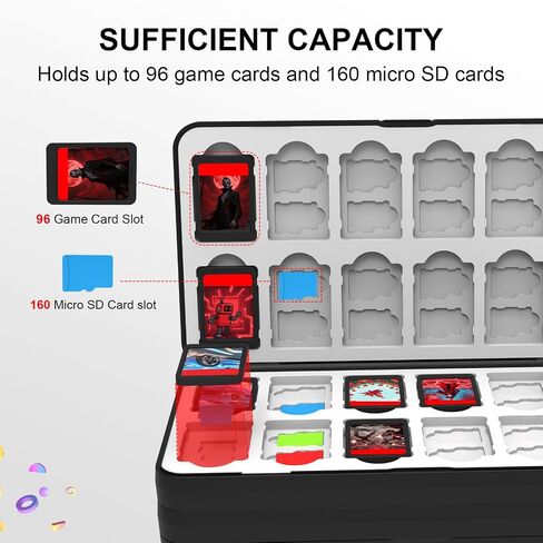 QuoLumPIA 48 Game Card Case Compatible for Nintendo Switch 2/OLED/Switch/Switch Lite, storage 48 Game Cards & 80 Micro SD cards, Black, hard shell, magnetic closure, soft silicone linning in Saudi Arabia