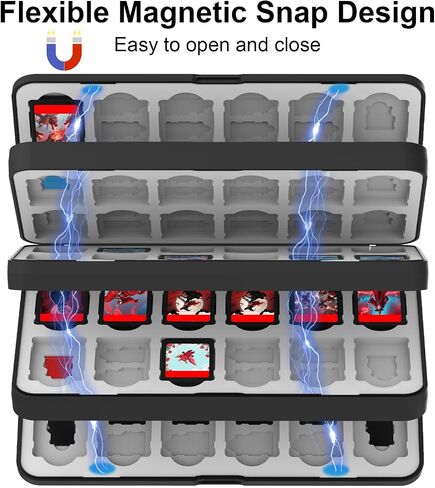 QuoLumPIA 48 Game Card Case Compatible for Nintendo Switch 2/OLED/Switch/Switch Lite, storage 48 Game Cards & 80 Micro SD cards, Black, hard shell, magnetic closure, soft silicone linning in Saudi Arabia