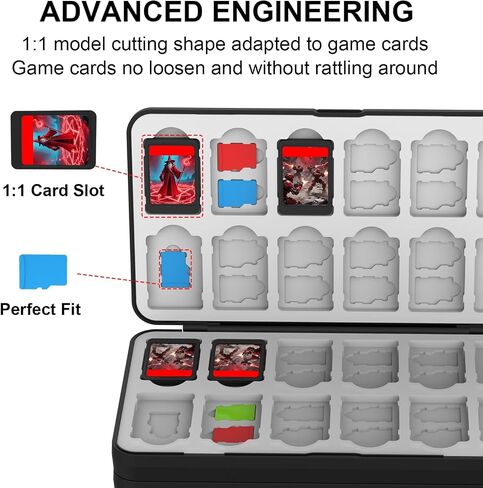 QuoLumPIA 48 Game Card Case Compatible for Nintendo Switch 2/OLED/Switch/Switch Lite, storage 48 Game Cards & 80 Micro SD cards, Black, hard shell, magnetic closure, soft silicone linning in Saudi Arabia