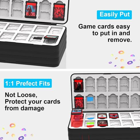 QuoLumPIA 48 Game Card Case Compatible for Nintendo Switch 2/OLED/Switch/Switch Lite, storage 48 Game Cards & 80 Micro SD cards, Black, hard shell, magnetic closure, soft silicone linning in Saudi Arabia