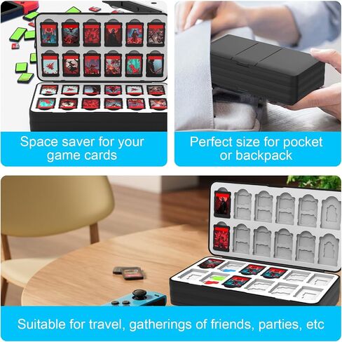 QuoLumPIA 48 Game Card Case Compatible for Nintendo Switch 2/OLED/Switch/Switch Lite, storage 48 Game Cards & 80 Micro SD cards, Black, hard shell, magnetic closure, soft silicone linning in Saudi Arabia