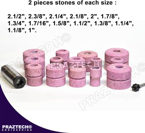 PRAZTECH® Premium Quality 11/16" Thread Sioux Valve Seat Grinding Stones Set | Pink Panther Aluminium Oxide Vitrified Bonded Emery | DIY Tool (28 Pcs Stones + Holder Drive Ball) in Saudi Arabia