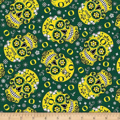 NCAA Oregon Sugar Skull Cotton Quilt Fabric in Saudi Arabia