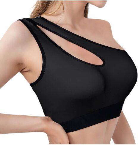 Sports Bras for Women One Shoulder Cutout Longline Padded Support Workout Crop Tops Wirefree Gym Yoga Tank Top in Saudi Arabia