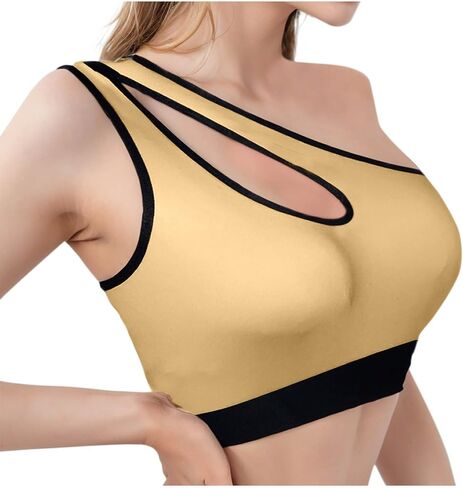 Sports Bras for Women One Shoulder Cutout Longline Padded Support Workout Crop Tops Wirefree Gym Yoga Tank Top in Saudi Arabia