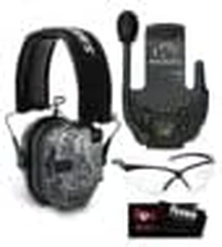 Walker's Razor Slim Electronic Shooting Muff (Flat Dark Earth) Bundle with Walkie Talkie, Shooting Glasses, and Cleaning Cloth (4 Items) in Saudi Arabia