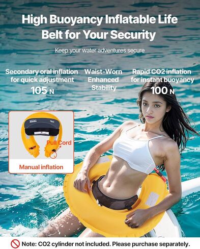 VEVOR Manual Inflatable Belt Pack for Adults, 105N Buoyancy, Over 80 Pounds and Up to 59 in Waist Adjustable, Inflatable PFD Waist for SUP Paddelboarding, Kayaking (CO2 Cylinder Not Included) in Saudi Arabia