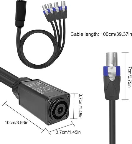 XMSJSIY Speakon Audio Snake Cable Speakon 8 Core to 2 Core x 4 Channel Speakon Splitter Speaker Connector Extension Wire with Twist Lock for NL8FC NL8FX NLT8X NL4FC NL4FX - 1M/3.28FT in Kuwait