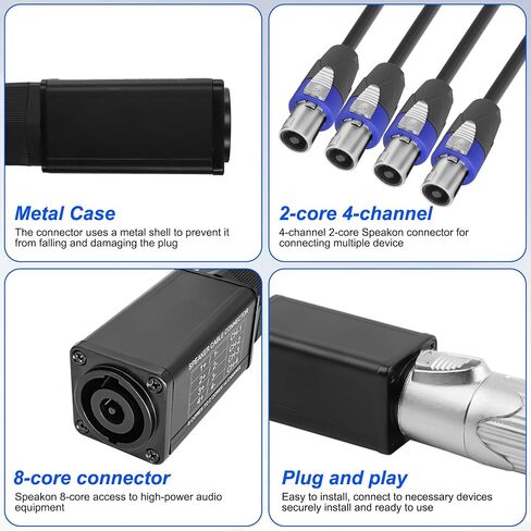 XMSJSIY Speakon Audio Snake Cable Speakon 8 Core to 2 Core x 4 Channel Speakon Splitter Speaker Connector Extension Wire with Twist Lock for NL8FC NL8FX NLT8X NL4FC NL4FX - 1M/3.28FT in Kuwait
