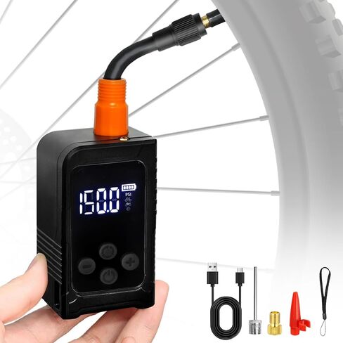 Mini Bike Tire Pump with Gauge 150PSI Portable Rechargeable Air Pump,Electric Air Pump with Presta and Schrader Valve for Road,Mountain Bike,E-Bike,Balls in Saudi Arabia