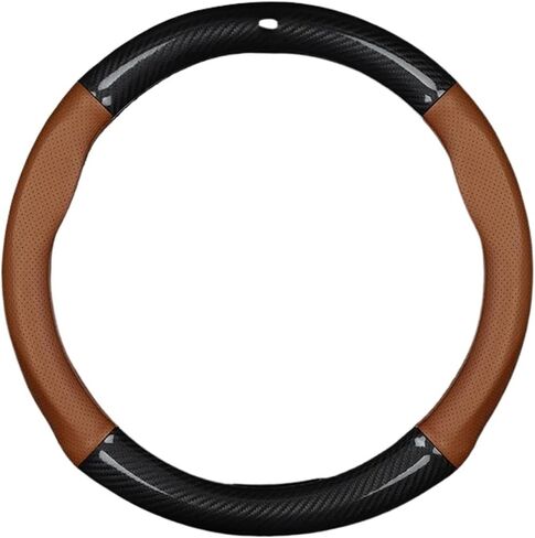 Car Carbon Fiber Pattern Pattern Ventilate Steering Wheel Cover Fit for Ford ST M-ondeo F150 Fit for Mustang Escape Edge for Fiesta Fit for Focus Kuga Ranger(O Style Saddle Brown) in Saudi Arabia