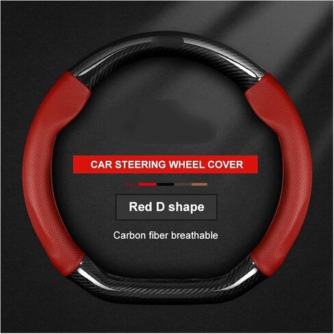 Car Carbon Fiber Pattern Pattern Ventilate Steering Wheel Cover Fit for Ford ST M-ondeo F150 Fit for Mustang Escape Edge for Fiesta Fit for Focus Kuga Ranger(O Style Saddle Brown) in Saudi Arabia
