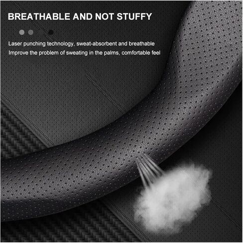 Car Carbon Fiber Pattern Pattern Ventilate Steering Wheel Cover Fit for Ford ST M-ondeo F150 Fit for Mustang Escape Edge for Fiesta Fit for Focus Kuga Ranger(O Style Saddle Brown) in Saudi Arabia