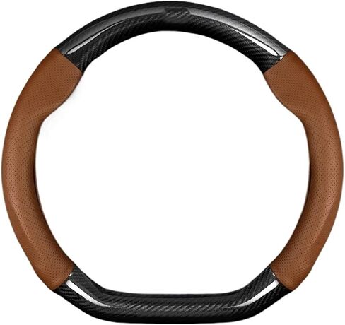 Car Carbon Fiber Pattern Pattern Ventilate Steering Wheel Cover Fit for Ford ST M-ondeo F150 Fit for Mustang Escape Edge for Fiesta Fit for Focus Kuga Ranger(O Style Saddle Brown) in Saudi Arabia