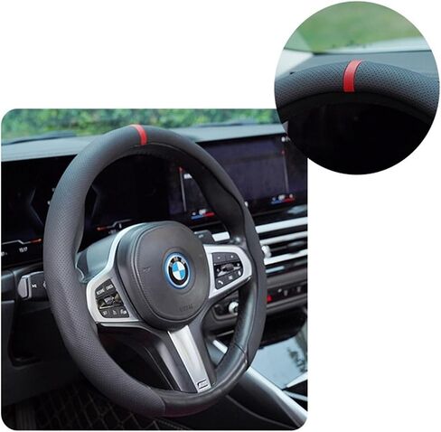 Leather Steering Wheel Cover, Universal for All Seasons, Perforated, Sweat Absorbing, Sports Card Style(Style 5) in Saudi Arabia