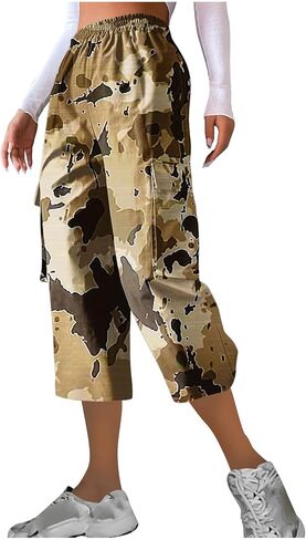 سراويل كابريس كابريس للسيدات سراويل المشي لمسافات طويلة غير رسمية سراويل سراويل صيف مموهة الجيوب المقطوعة in Kuwait