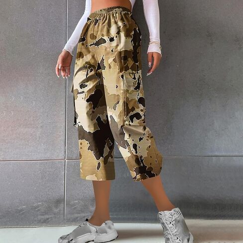 سراويل كابريس كابريس للسيدات سراويل المشي لمسافات طويلة غير رسمية سراويل سراويل صيف مموهة الجيوب المقطوعة in Kuwait