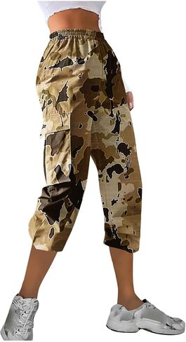 سراويل كابريس كابريس للسيدات سراويل المشي لمسافات طويلة غير رسمية سراويل سراويل صيف مموهة الجيوب المقطوعة in Kuwait