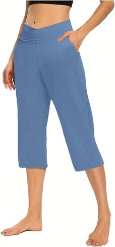 Women's V Cross Yoga Capris Pants High Waist Leggings Crossover Straight Leg Athletic Exercise Workout Crop Pant in Saudi Arabia