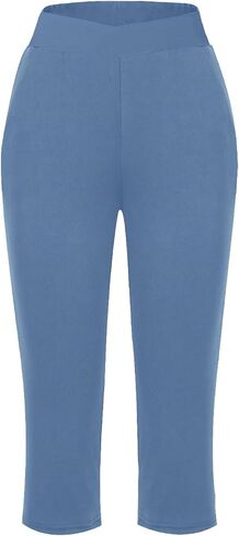 Women's V Cross Yoga Capris Pants High Waist Leggings Crossover Straight Leg Athletic Exercise Workout Crop Pant in Saudi Arabia