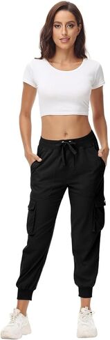 Women Outdoor Cargo Pants Lightweight Hiking Joggers Elastic Waist Athletic Sweatpant Casual Travel Pant with Pocket in Saudi Arabia