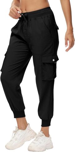 Women Outdoor Cargo Pants Lightweight Hiking Joggers Elastic Waist Athletic Sweatpant Casual Travel Pant with Pocket in Saudi Arabia