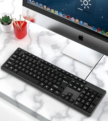 Wired Computer Keyboard, Plug Play USB, Large Number Pad, LED Indicators，Ergonomic, Foldable Stands,Anti-Wear Letters Full Size Keyboard,for Windows Mac PC Laptop-Black in Saudi Arabia