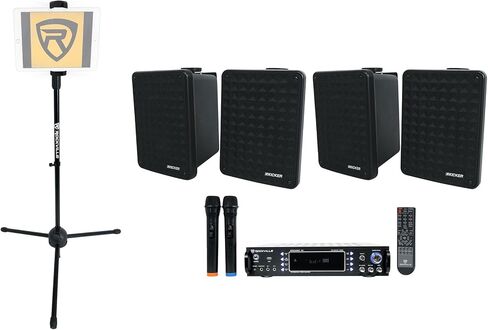 Rockville RPA70WBT V2 2-Ch USB Bluetooth Karaoke Amp Bundle with (2) Pair Kicker 46KB6B KB6 Black Home Theater Speakers & (1) Rockville iStand 20 Smart Phone Tripod Stand (Items 6) in Saudi Arabia