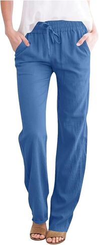 Straight Leg Pants for Woman Drawstring High Waisted Loung Pant Loose Beach Work Trousers with Pockets Resort Wear in Saudi Arabia
